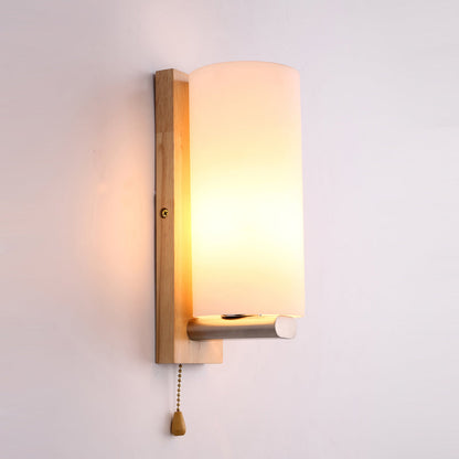 Vivolux | Weiße Glaszylinder-Wandlampe Modern 1-Glühbirne Wandmontage-Beleuchtung mit rechteckiger Holzrückwandplatte