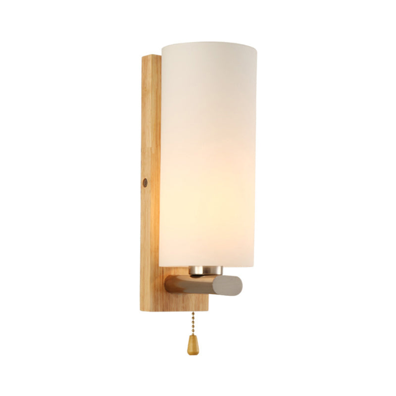 Vivolux | Weiße Glaszylinder-Wandlampe Modern 1-Glühbirne Wandmontage-Beleuchtung mit rechteckiger Holzrückwandplatte