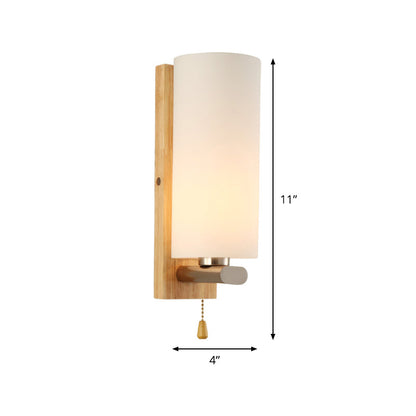 Vivolux | Weiße Glaszylinder-Wandlampe Modern 1-Glühbirne Wandmontage-Beleuchtung mit rechteckiger Holzrückwandplatte