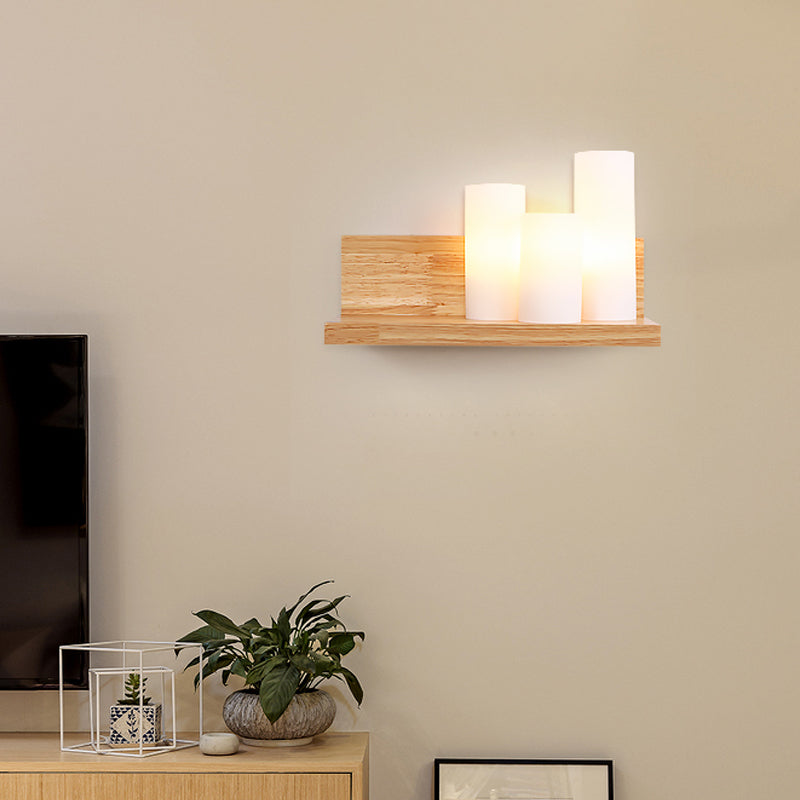 Vivolux | Asiatische 3 Köpfe Wandleuchte Holzrohr Lichtquelle mit Opalglas-Schirm für Esszimmer