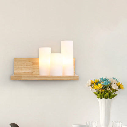 Vivolux | Asiatische 3 Köpfe Wandleuchte Holzrohr Lichtquelle mit Opalglas-Schirm für Esszimmer