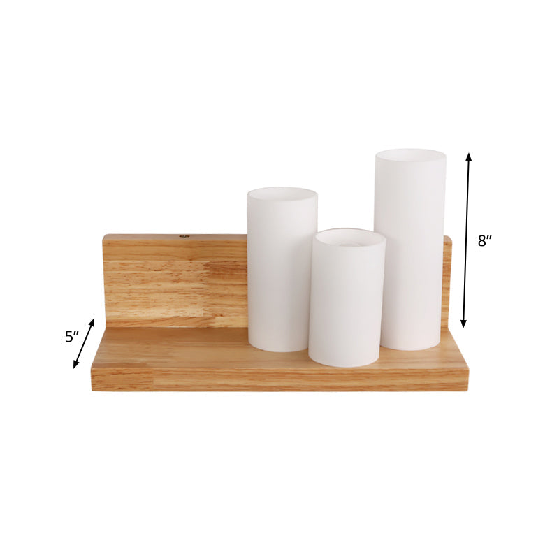 Vivolux | Asiatische 3 Köpfe Wandleuchte Holzrohr Lichtquelle mit Opalglas-Schirm für Esszimmer