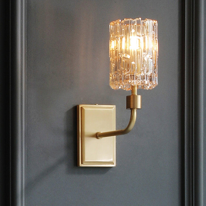 Vivolux | Minimalistische cilindrische metalen wandlamp 1 bulbe helder/amber kristal wandmontage verlichting voor de woonkamer