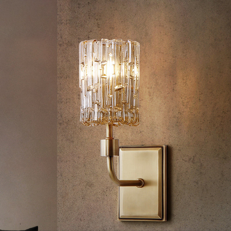 Vivolux | Minimalistische cilindrische metalen wandlamp 1 bulbe helder/amber kristal wandmontage verlichting voor de woonkamer