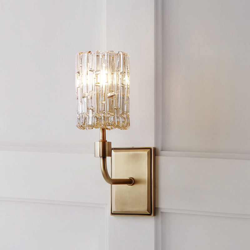Vivolux | Minimalistische cilindrische metalen wandlamp 1 bulbe helder/amber kristal wandmontage verlichting voor de woonkamer