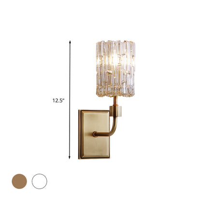 Vivolux | Minimalistische cilindrische metalen wandlamp 1 bulbe helder/amber kristal wandmontage verlichting voor de woonkamer