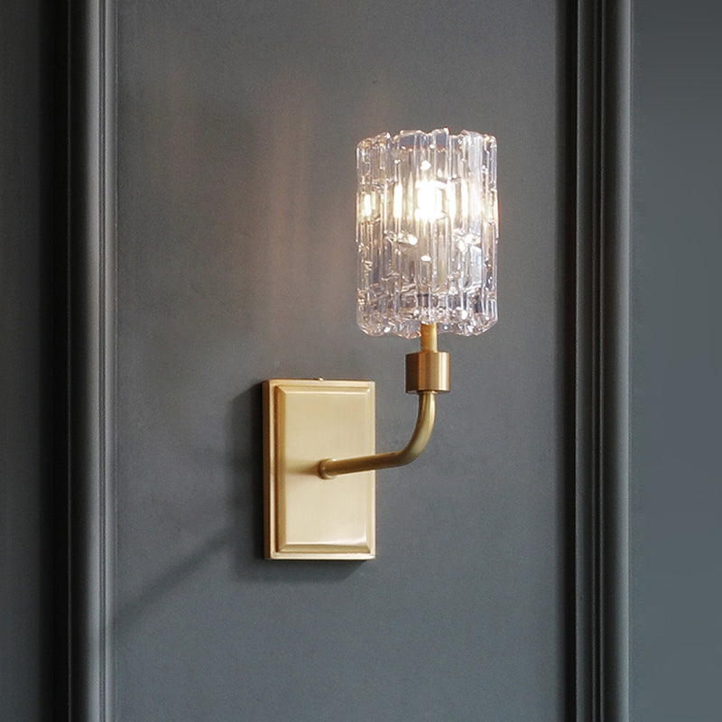 Vivolux | Minimalistische cilindrische metalen wandlamp 1 bulbe helder/amber kristal wandmontage verlichting voor de woonkamer