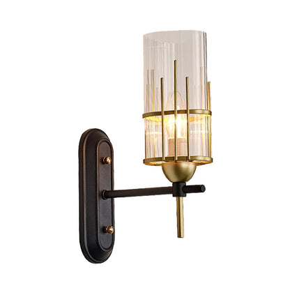 Vivolux | 1 Glühbirne Wandlicht Sconce Traditionelle Wohnzimmer Wandbeleuchtungseinrichtung mit zylindrischem klarem Glas-Schirm in Gold