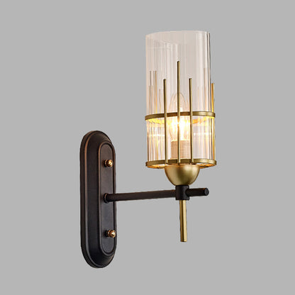 Vivolux | 1 Glühbirne Wandlicht Sconce Traditionelle Wohnzimmer Wandbeleuchtungseinrichtung mit zylindrischem klarem Glas-Schirm in Gold