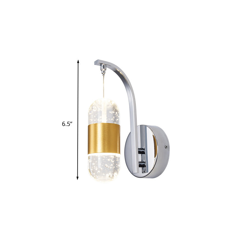 Vivolux | LED Metalen Wandlamp Traditionalist Gouden Boogarm Slaapkamer Wandgemonteerde Verlichting met Bubble Kristallen Shade