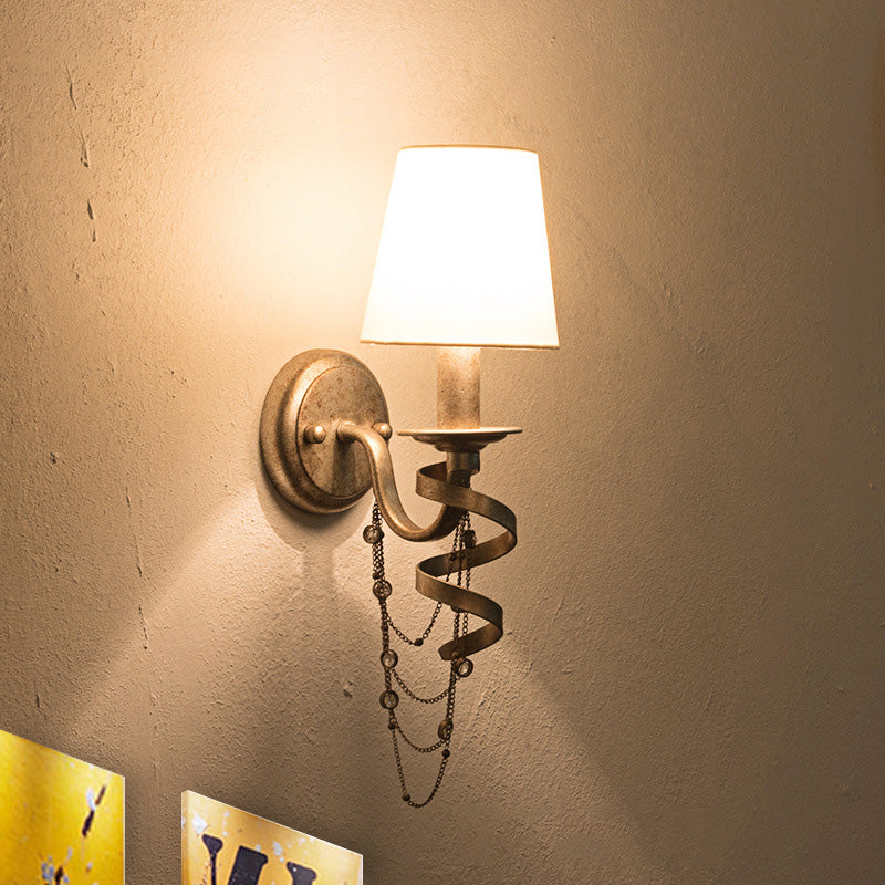 Vivolux | Tapered Schlafzimmer Wandmontage Licht Traditionelle Stoff 1 Kopf Wandbeleuchtung Fixture mit Kristall Drapierung in Nickle