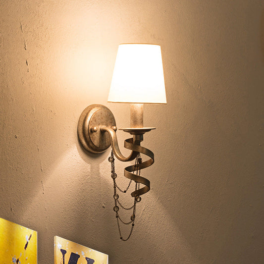 Vivolux | Tapered Schlafzimmer Wandmontage Licht Traditionelle Stoff 1 Kopf Wandbeleuchtung Fixture mit Kristall Drapierung in Nickle