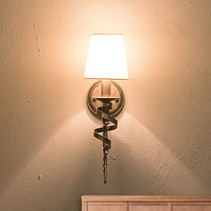 Vivolux | Tapered Schlafzimmer Wandmontage Licht Traditionelle Stoff 1 Kopf Wandbeleuchtung Fixture mit Kristall Drapierung in Nickle