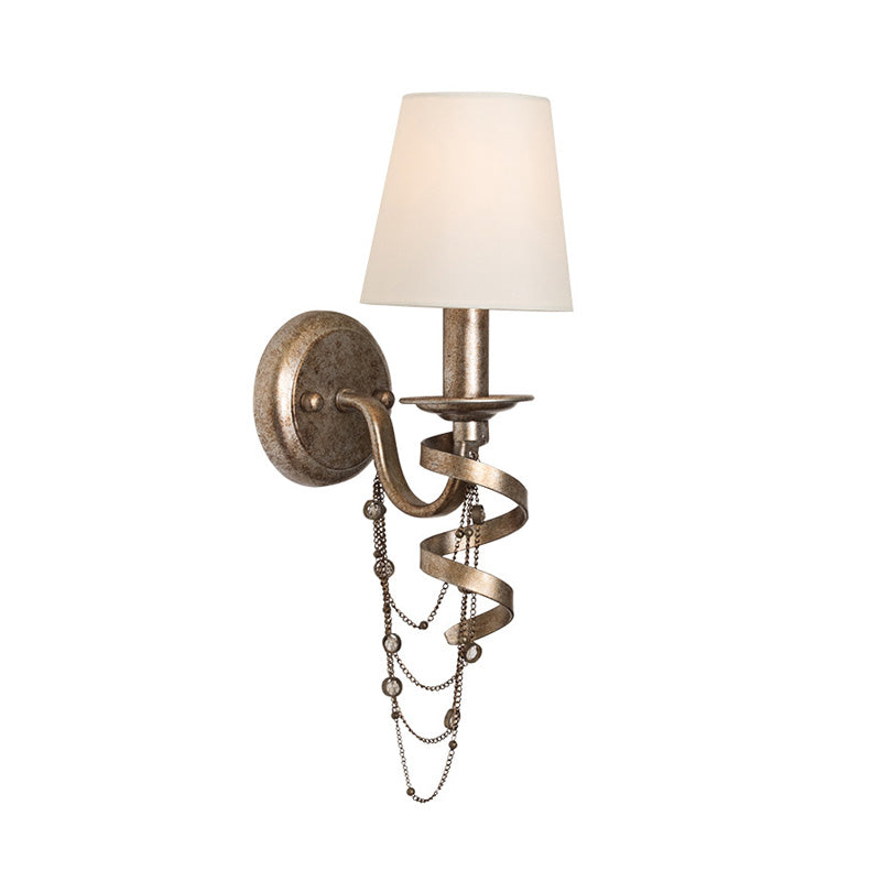 Vivolux | Tapered Schlafzimmer Wandmontage Licht Traditionelle Stoff 1 Kopf Wandbeleuchtung Fixture mit Kristall Drapierung in Nickle