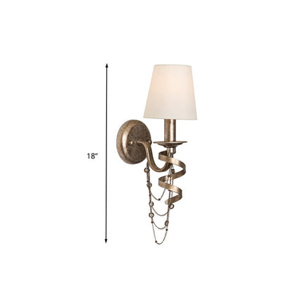 Vivolux | Tapered Schlafzimmer Wandmontage Licht Traditionelle Stoff 1 Kopf Wandbeleuchtung Fixture mit Kristall Drapierung in Nickle
