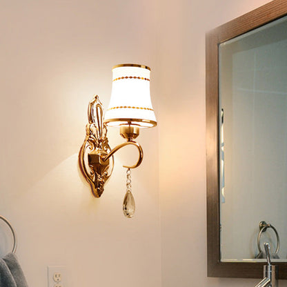 Vivolux | Kristall Flared Wandlampe Vintage 1 Kopf Wohnzimmer Wandleuchte in Gold