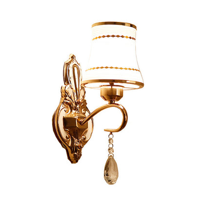Vivolux | Kristall Flared Wandlampe Vintage 1 Kopf Wohnzimmer Wandleuchte in Gold