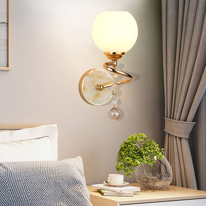 Vivolux | Dome Schlafzimmer Wandleuchte Traditionelles Frosted Glas 1 Kopf Gold/Chrom Wandbeleuchtung mit Kristallkugel