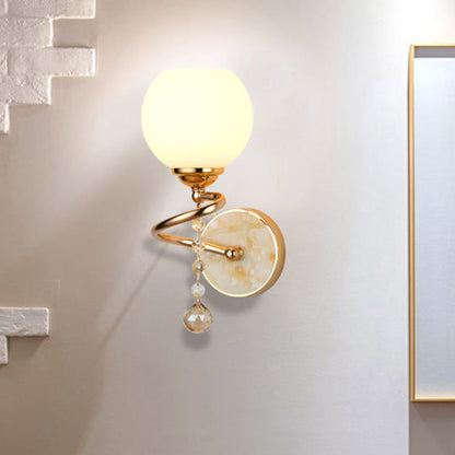 Vivolux | Dome Schlafzimmer Wandleuchte Traditionelles Frosted Glas 1 Kopf Gold/Chrom Wandbeleuchtung mit Kristallkugel