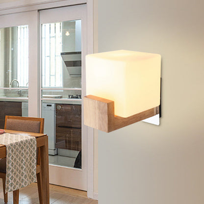 Vivolux | Moderne 1 Kop Wandschijnlicht Houten Vierkante Wandgemonteerde Verlichting met Witte Glazen Schaal