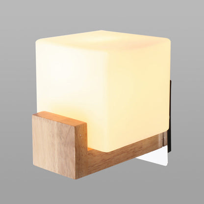 Vivolux | Moderne 1 Kop Wandschijnlicht Houten Vierkante Wandgemonteerde Verlichting met Witte Glazen Schaal