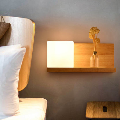 Vivolux | Weiße Glas Quadrat Wandleuchte Chinesisch 1 Glühbirne Holz Wandmontierte Lampe für Esszimmer