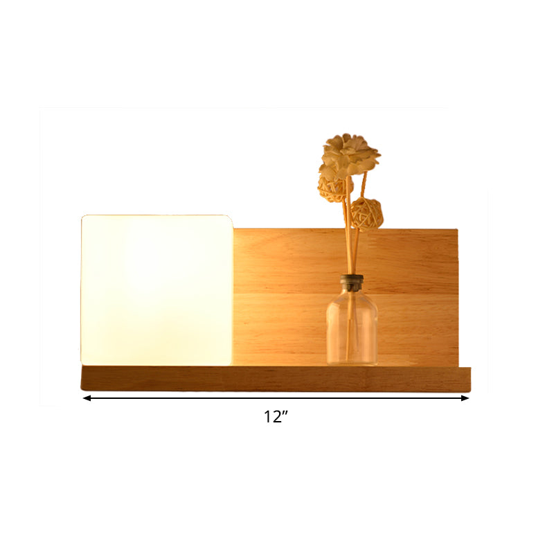 Vivolux | Weiße Glas Quadrat Wandleuchte Chinesisch 1 Glühbirne Holz Wandmontierte Lampe für Esszimmer