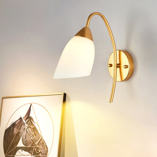 Vivolux | 1 Kopf Schlafzimmer Wandleuchte Modernismus Gold Wandmontage Lampe mit Flare Weißem Glas-Schirm