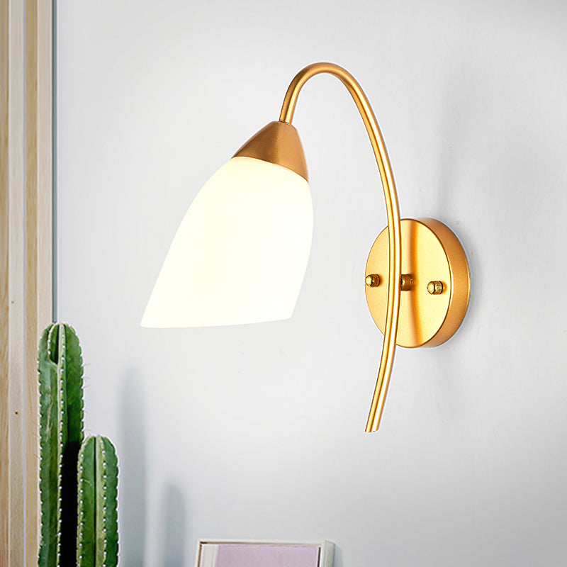 Vivolux | 1 Kopf Schlafzimmer Wandleuchte Modernismus Gold Wandmontage Lampe mit Flare Weißem Glas-Schirm