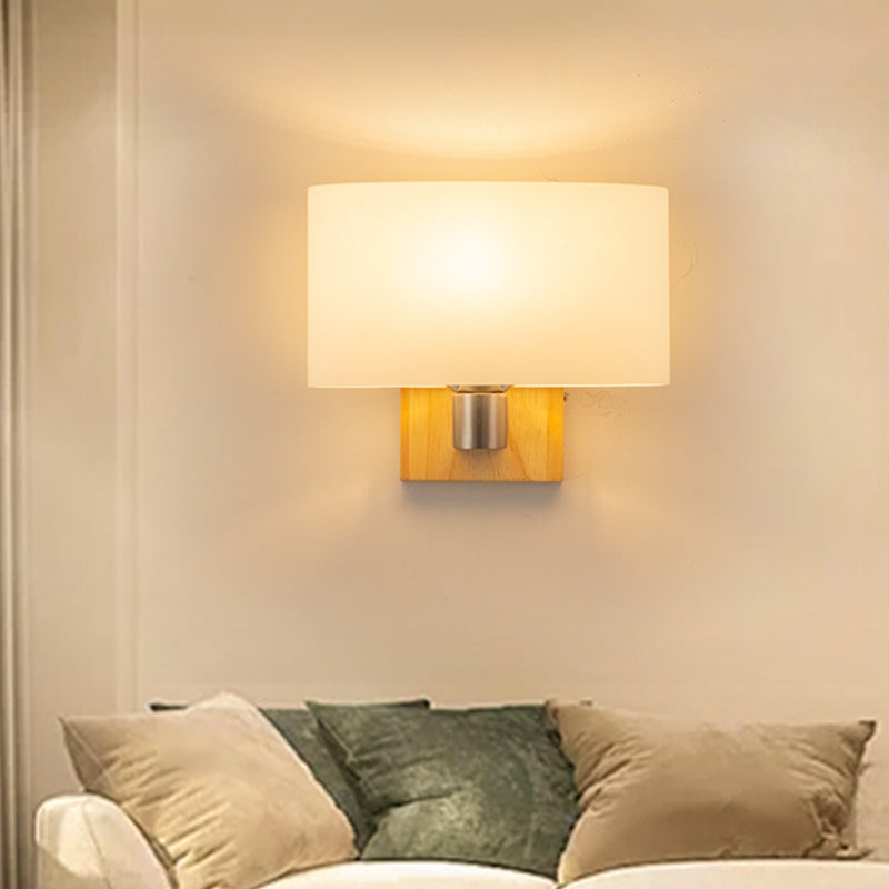 Vivolux | Witte Glazen Ovale Wandverlichting Modernistisch 1 Kop Sconcelamp met Rechthoekige Houten Achterplaat