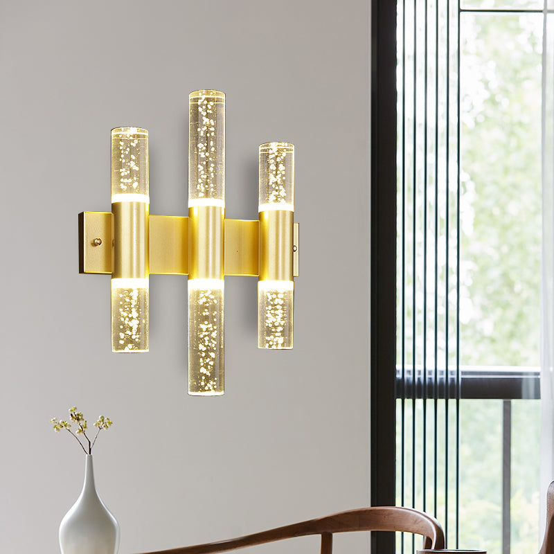 Vivolux | Bubble Crystal Gold Wandleuchte Zylinder 1/2/3 Köpfe Minimalistisch LED Wandleuchte für Wohnzimmer