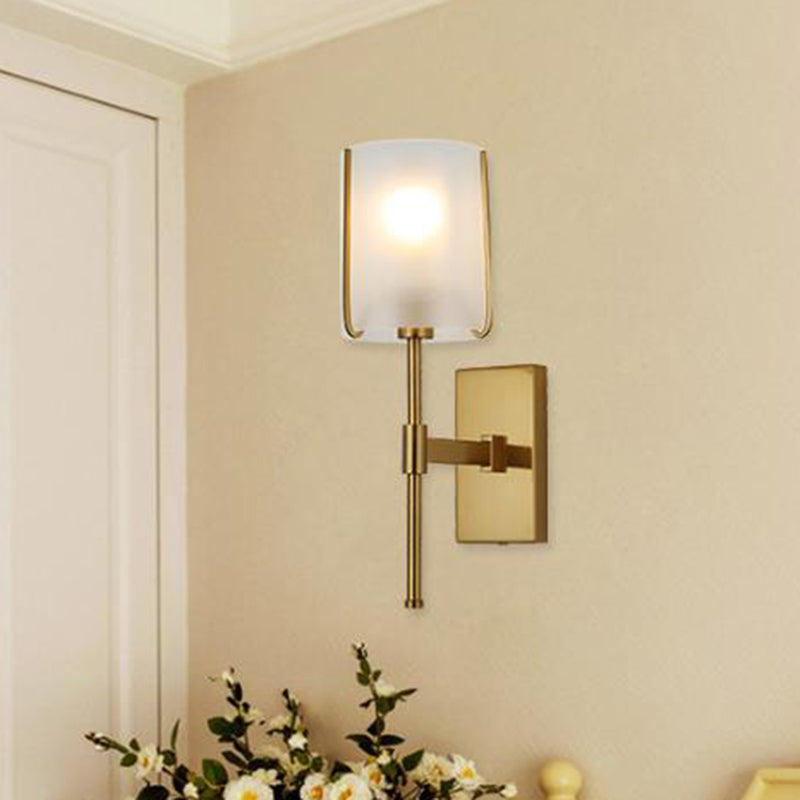 Vivolux | 1-Kopf Metall Wandbeleuchtung Traditionelle Gold Gerade Arm Schlafzimmer LED Wandmontage Licht mit Frosted Glas Shade