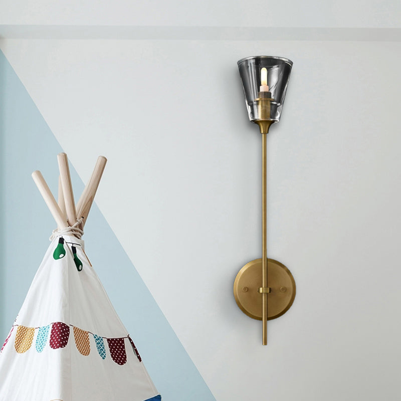 Vivolux | Kegelförmige Badezimmer-Wandleuchte Retro Klarglas 1/2 Licht Schwarz/Messing LED Wandmontage Beleuchtung