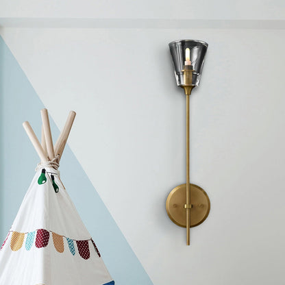 Vivolux | Kegelförmige Badezimmer-Wandleuchte Retro Klarglas 1/2 Licht Schwarz/Messing LED Wandmontage Beleuchtung