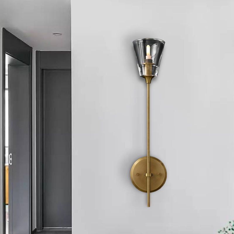 Vivolux | Kegelförmige Badezimmer-Wandleuchte Retro Klarglas 1/2 Licht Schwarz/Messing LED Wandmontage Beleuchtung