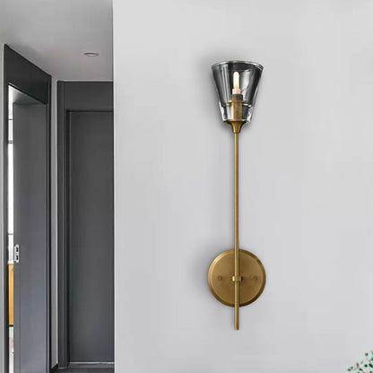 Vivolux | Kegelförmige Badezimmer-Wandleuchte Retro Klarglas 1/2 Licht Schwarz/Messing LED Wandmontage Beleuchtung