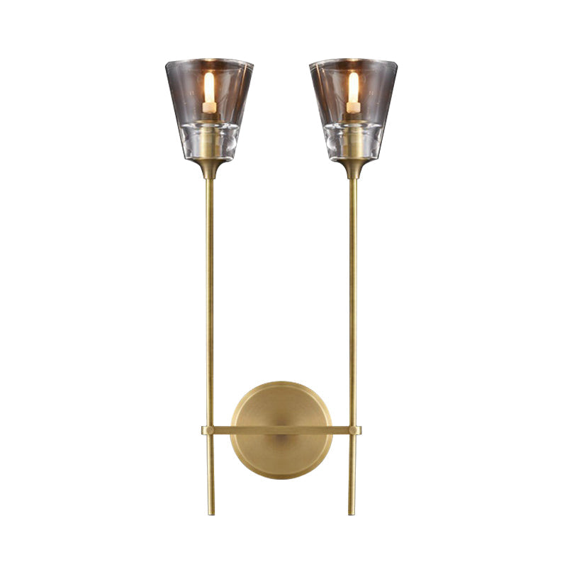 Vivolux | Kegelförmige Badezimmer-Wandleuchte Retro Klarglas 1/2 Licht Schwarz/Messing LED Wandmontage Beleuchtung