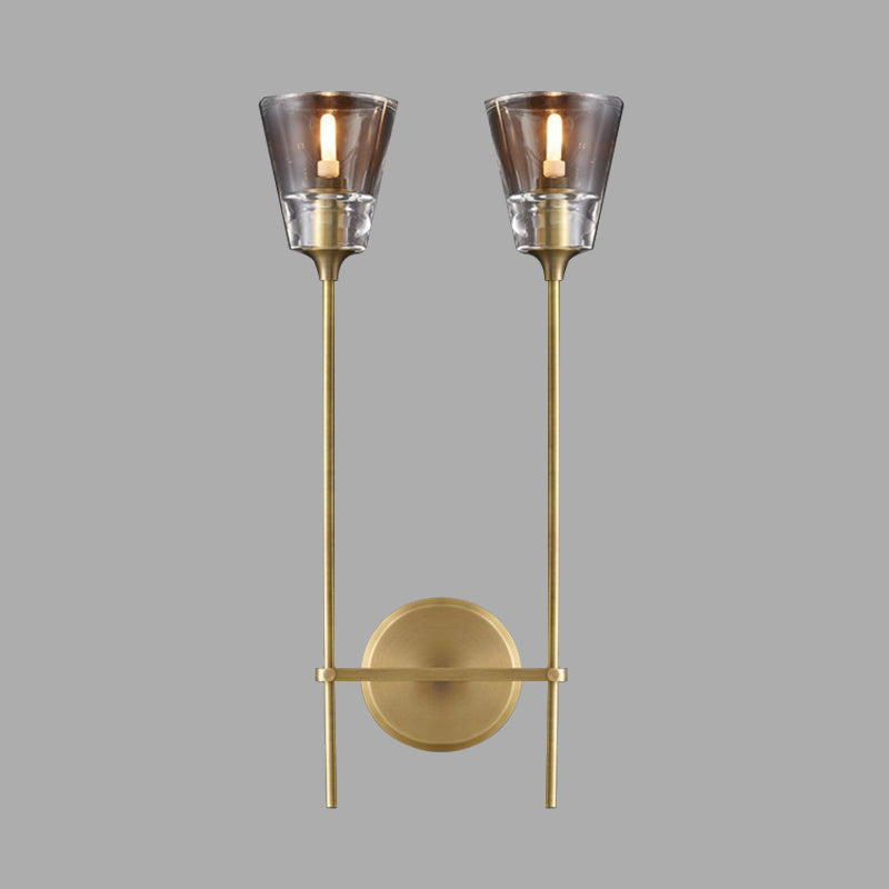 Vivolux | Kegelförmige Badezimmer-Wandleuchte Retro Klarglas 1/2 Licht Schwarz/Messing LED Wandmontage Beleuchtung