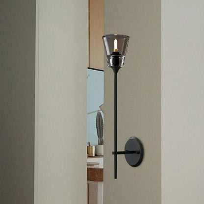 Vivolux | Kegelförmige Badezimmer-Wandleuchte Retro Klarglas 1/2 Licht Schwarz/Messing LED Wandmontage Beleuchtung