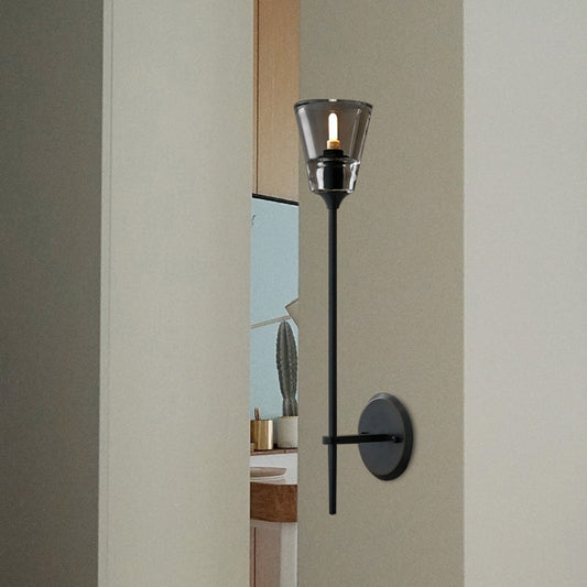 Vivolux | Kegelförmige Badezimmer-Wandleuchte Retro Klarglas 1/2 Licht Schwarz/Messing LED Wandmontage Beleuchtung