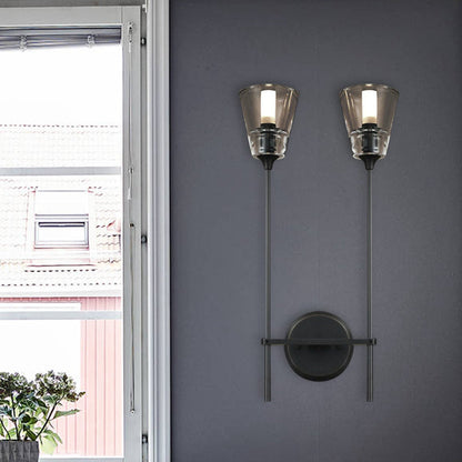 Vivolux | Kegelförmige Badezimmer-Wandleuchte Retro Klarglas 1/2 Licht Schwarz/Messing LED Wandmontage Beleuchtung