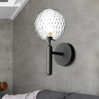 Vivolux | Schwarze Globe-Wandlampe Minimalistisches Dimple-Glas Einzelne Glühbirne Badezimmer Wandmontierte Lichtarmatur