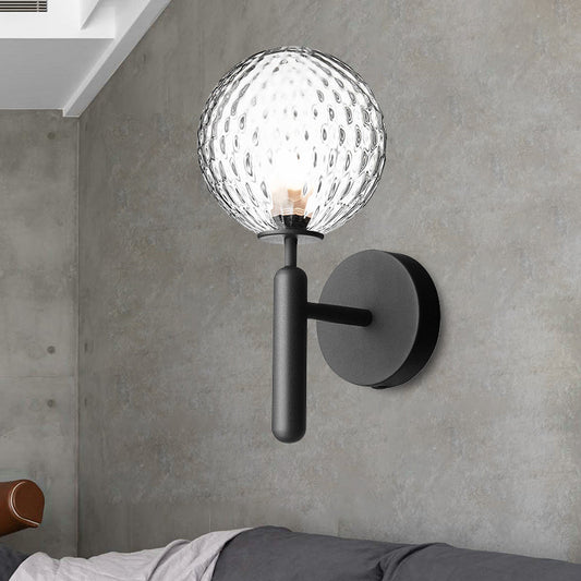 Vivolux | Schwarze Globe-Wandlampe Minimalistisches Dimple-Glas Einzelne Glühbirne Badezimmer Wandmontierte Lichtarmatur