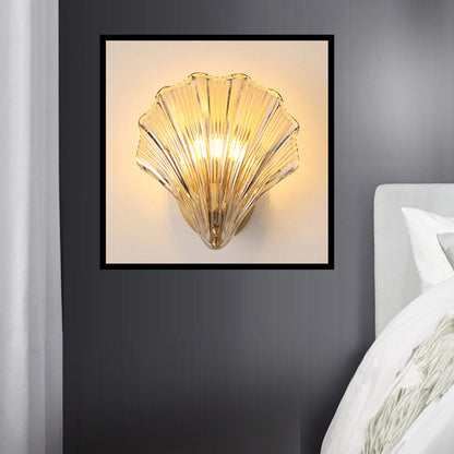 Vivolux | 1 Glühbirne Wandmontage Licht Traditionalist Schlafzimmer LED Wand Sconces Beleuchtung mit Muschel klarem Glas Schirm