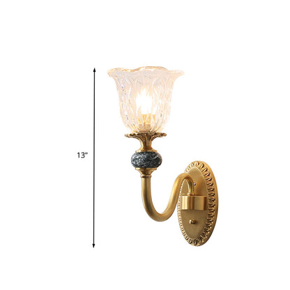 Vivolux | 1/2 Köpfe Klare Glas Wandlampe Vintage Messing Blume Schlafzimmer LED Wandmontierte Beleuchtung