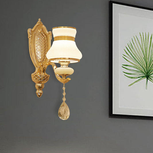 Vivolux | Opal Glass Bell Wandlamp Retro 1/2 Gloeilampen Hal LED Wand Sconces Verlichting in Messing met Helpend Kraal Daling
