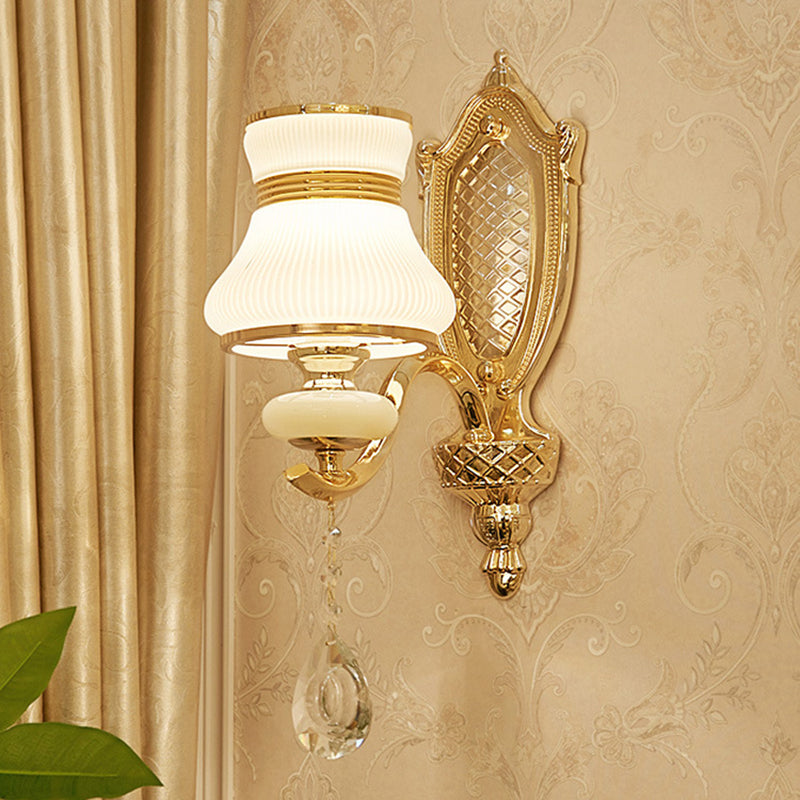 Vivolux | Opal Glass Bell Wandlamp Retro 1/2 Gloeilampen Hal LED Wand Sconces Verlichting in Messing met Helpend Kraal Daling