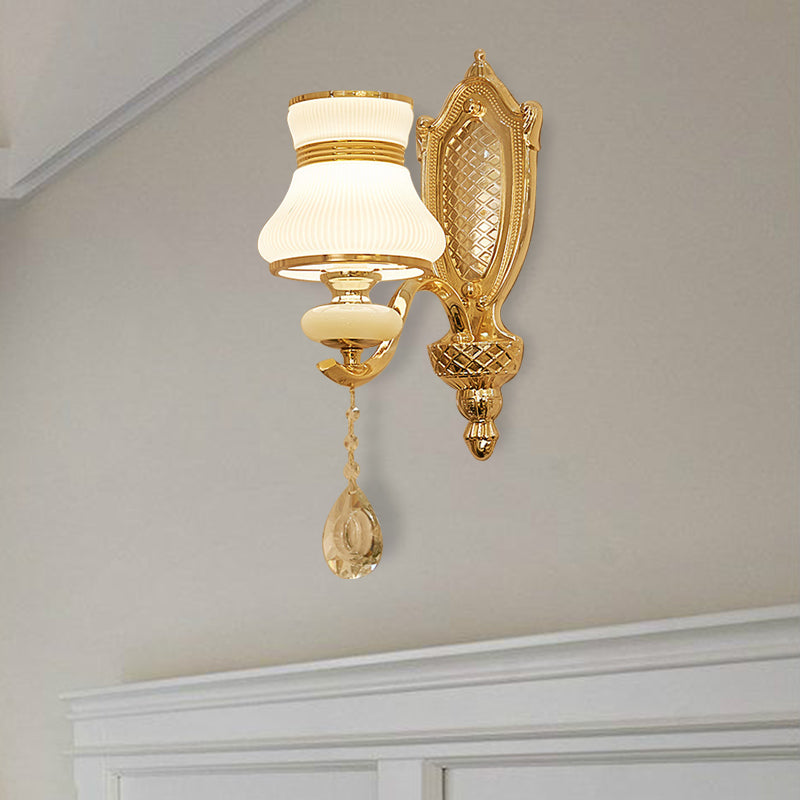 Vivolux | Opal Glass Bell Wandlamp Retro 1/2 Gloeilampen Hal LED Wand Sconces Verlichting in Messing met Helpend Kraal Daling
