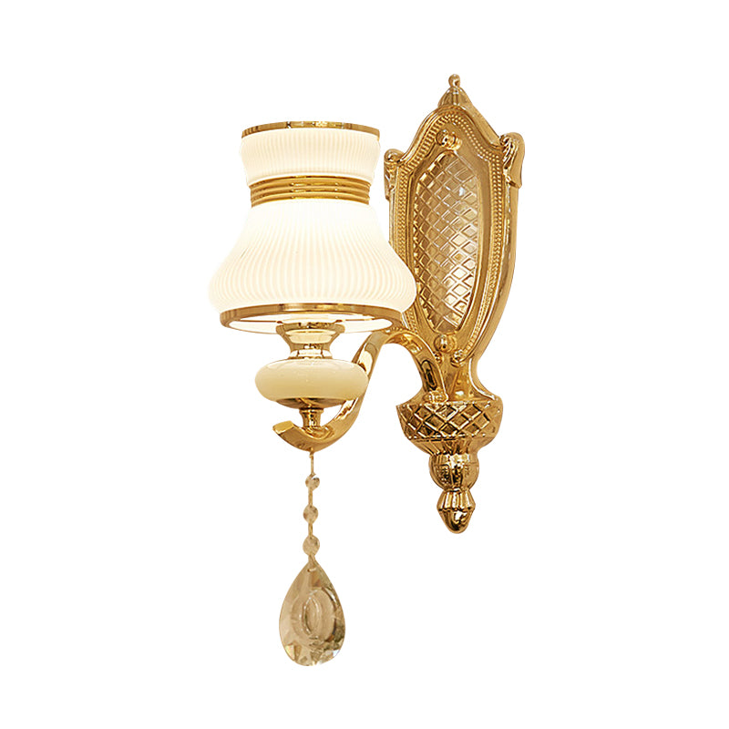 Vivolux | Opal Glass Bell Wandlamp Retro 1/2 Gloeilampen Hal LED Wand Sconces Verlichting in Messing met Helpend Kraal Daling