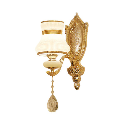 Vivolux | Opal Glass Bell Wandlamp Retro 1/2 Gloeilampen Hal LED Wand Sconces Verlichting in Messing met Helpend Kraal Daling